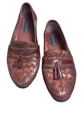GIORGIO BRUTINI LE GLOVE Brown Woven Leather Tassel Shoes Brazil Loafers 8.5 D